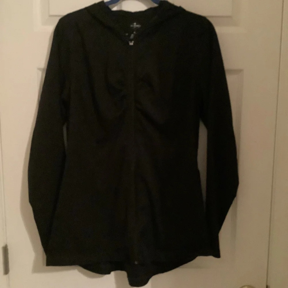 ST JOHN BAY~ BLACK HOODED BLOUSE~M